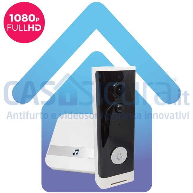 Campanello Smart 100% senza filo con funzione Videocitofono - Risoluzione  FULLHD 8.0 ed audio bidirezionale gestibile da APP, infrarosso notturno e  copertura grandangolare a 170°
