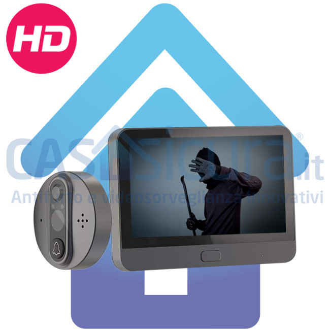Spioncino Digitale FullHD 8.0 completamente a batteria (100% a batteria)  con display LCD Audio bidirezionale, visione notturna e gestibile da APP  (funziona anche senza internet)